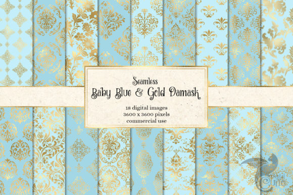 Baby Blue and Gold Damask Digital Paper: Elevating Creativity in the Digital Age