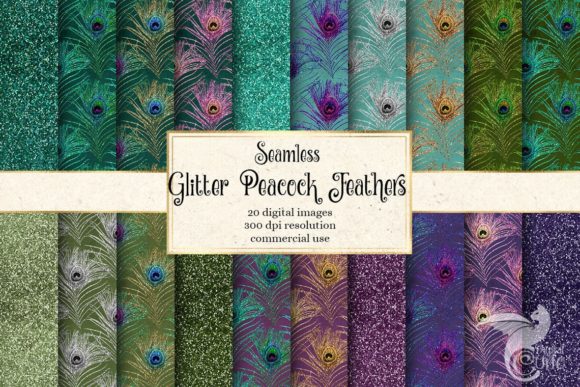 Glitter Peacock Feathers Digital Paper: A Shimmering Addition to Your Creative Projects