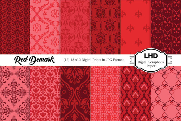 Red Damask Digital Paper for Creative Projects