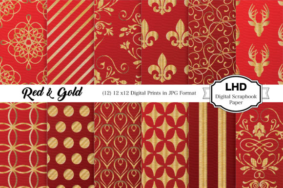 Red Gold Digital Paper for Christmas and Beyond