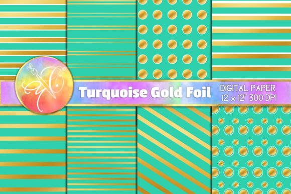 Turquoise and Gold Foil Digital Paper: A Versatile Design Resource for Creative Projects