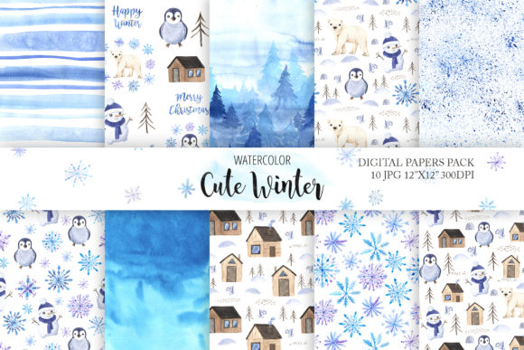 Watercolor Winter Digital Papers Pack for Creative Projects